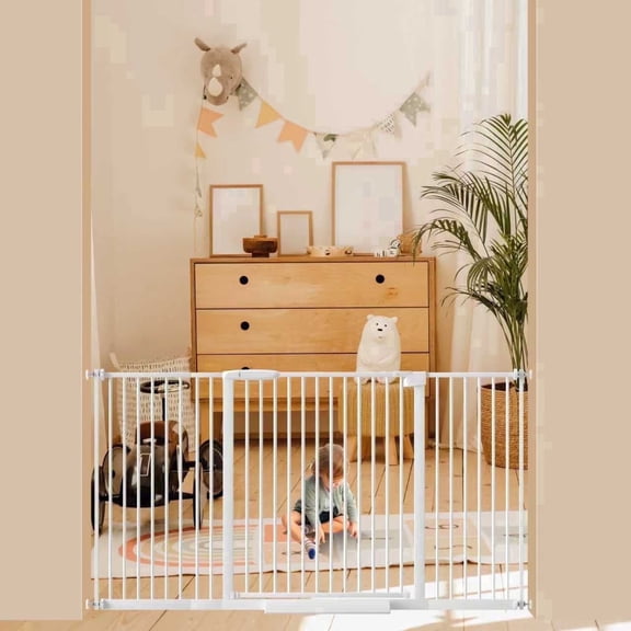 Extra Wide Baby Gate Ultra Narrow Spacing 45.86"-53.74" Pressure Mounted Double Lock Swing Auto Close Walk Through