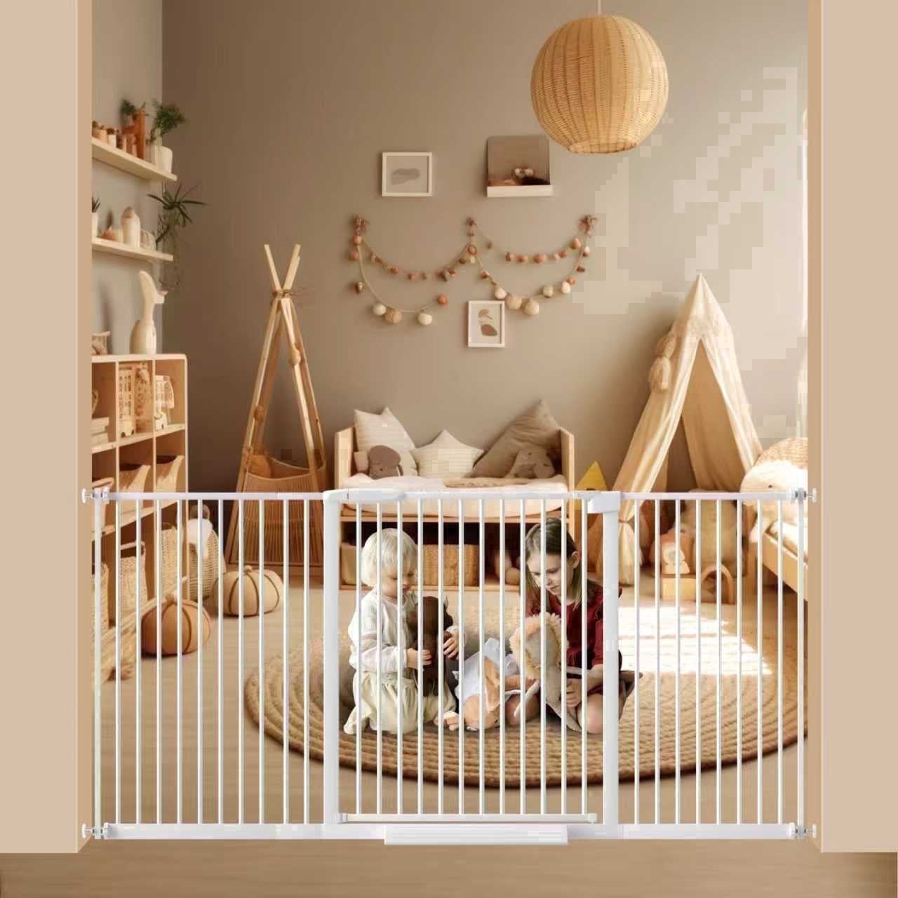 LuckyApr Extra Wide Baby Gate Ultra Narrow Spacing 53.74"-61.61"" Pressure Mounted Double Lock Swing Auto Close Walk Through