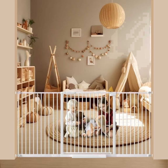 LuckyApr Extra Wide Baby Gate Ultra Narrow Spacing 53.74"-61.61"" Pressure Mounted Double Lock Swing Auto Close Walk Through