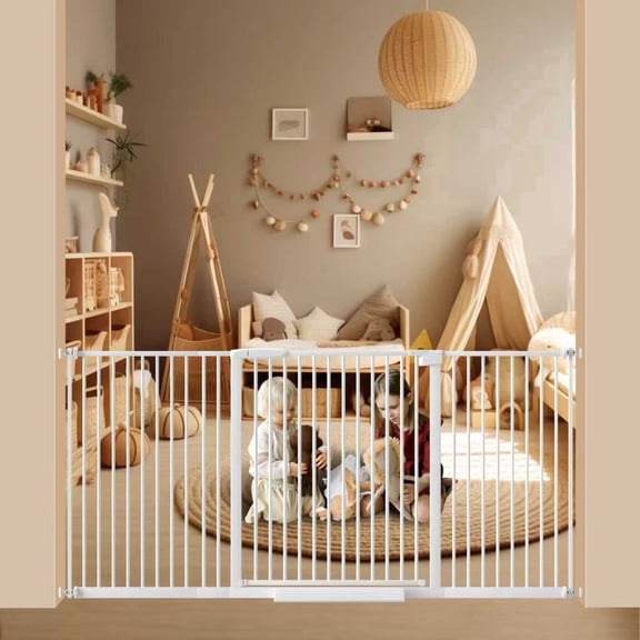 Extra Wide Baby Gate Ultra Narrow Spacing 53.74"-61.61"" Pressure Mounted Double Lock Swing Auto Close Walk Through