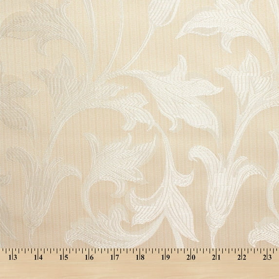 Extra Wide Bloom Upholstery Jacquard 100% Polyester 118" Fabric By The Yard - White / Beige