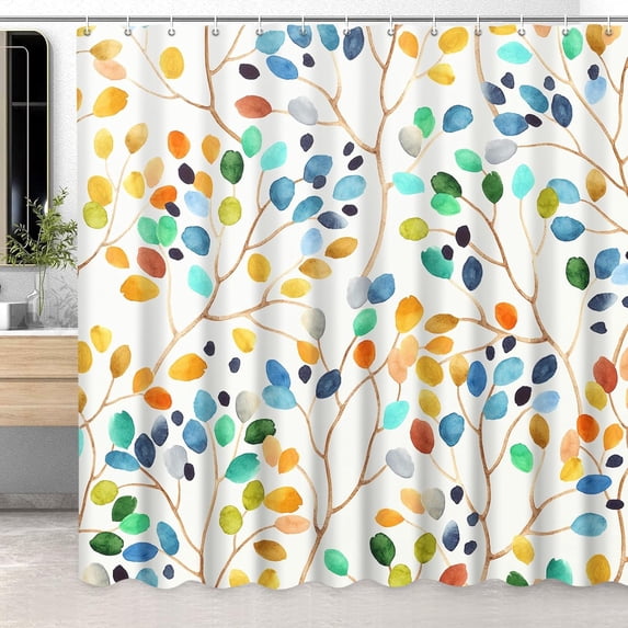 Extra Wide Boho Floral Shower Curtain, Colorful Botanical Flower Leaf Bohemian Waterproof Shower Curtain with Hooks, Bathroom Decor Washable Polyester Curtain 84x72 Inches, Yellow Blue