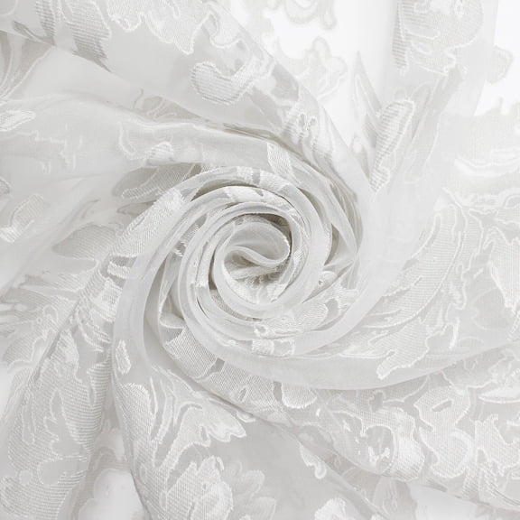 Extra Wide Burnout Floral Vine Polyester Rayon 116" Organza Fabric By The Yard – Sheer Jacquard for Curtains, Drapes & Dress Overlays (Grey, 10 Yards)