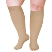 Extra Wide Calf Compression Socks for Women & Men, Plus Size Compression Socks 20-30 mmHg, Knee High Stockings to Prevent Swelling, Pain, Lymphedema & Bariatric Opaque Knee Compression Socks -Beige
