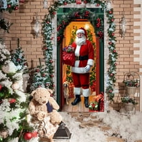 Extra Wide Christmas Door Decoration - 70.87 Inch Reusable Santa Pattern Polyester Hanging Cover (Easy Install)