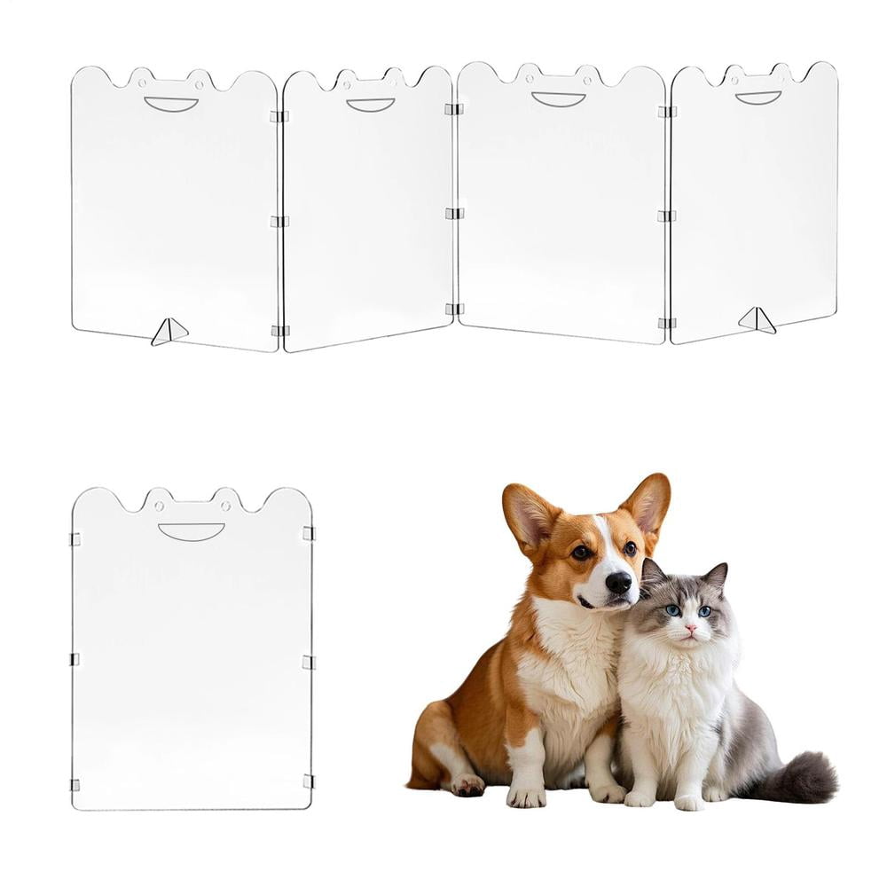 Extra-Wide Clear Acrylic Freestanding Dog Gates for The House – Folding 4-Panel Pet Gates for Doorways, Stairs, and Open Spaces, Transparent Indoor Barrier for Dogs, Puppies & Cats