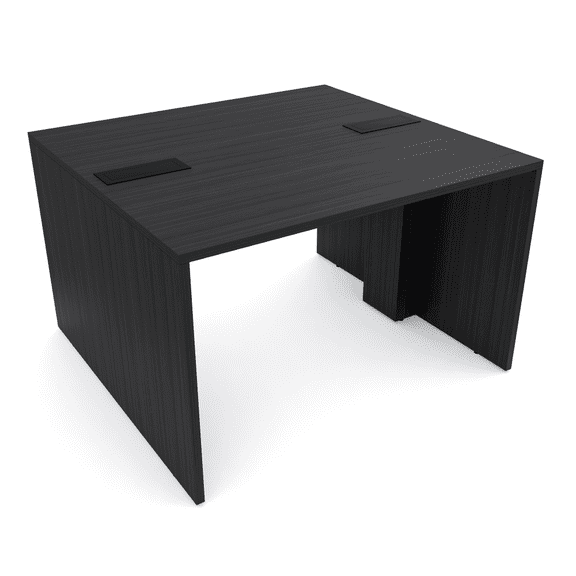 Extra Wide Collaboration Table | 2 Person Group Desk | 4x4 Laminate Table With Double Power And Data Units| Asian Night White Cypress And Black