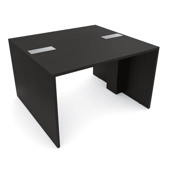 Extra Wide Collaboration Table | 2 Person Group Desk | 4x4 Laminate Table With Double Power And Data Units | Black Cypress And Silver