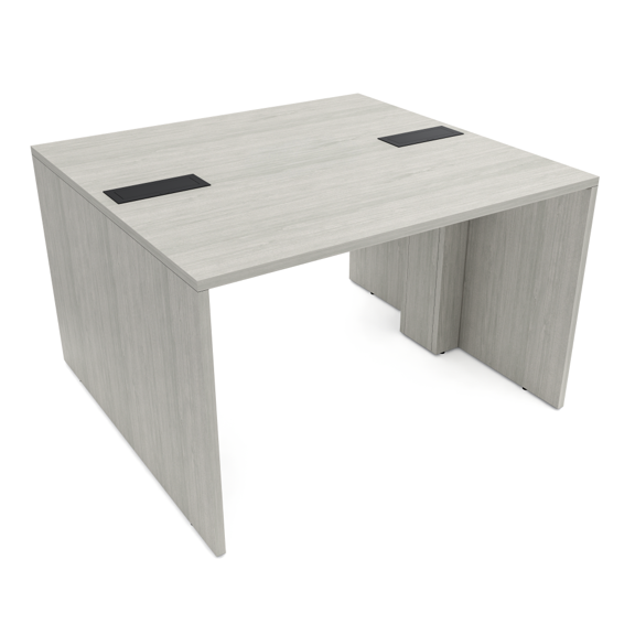 Extra Wide Collaboration Table | 2 Person Group Desk | 4x4 Laminate Table With Double Power And Data Units | Lakeland Salt And Black