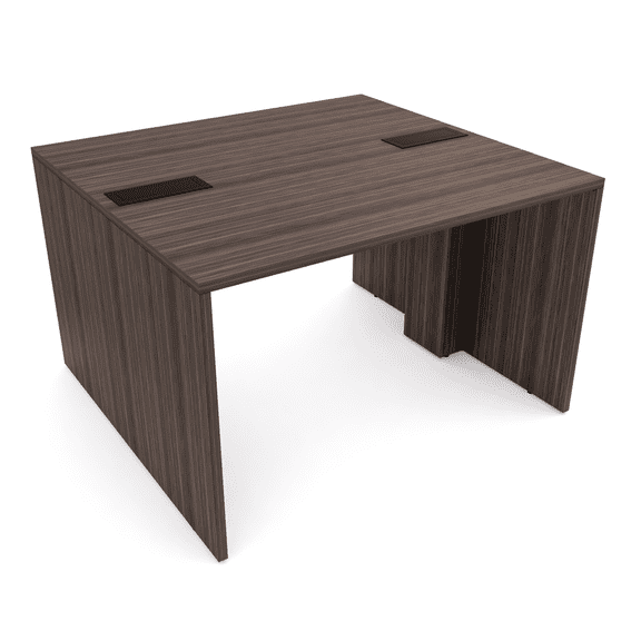 Extra Wide Collaboration Table | 2 Person Group Desk | 4x4 Laminate Table With Double Power And Data Units | Natural Eucalyptus And Black