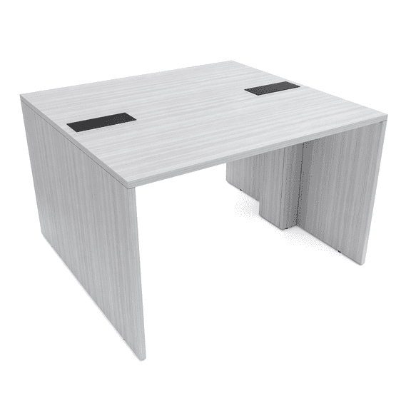 Extra Wide Collaboration Table | 2 Person Group Desk | 4x4 Laminate Table With Double Power And Data Units | White Cypress And Black