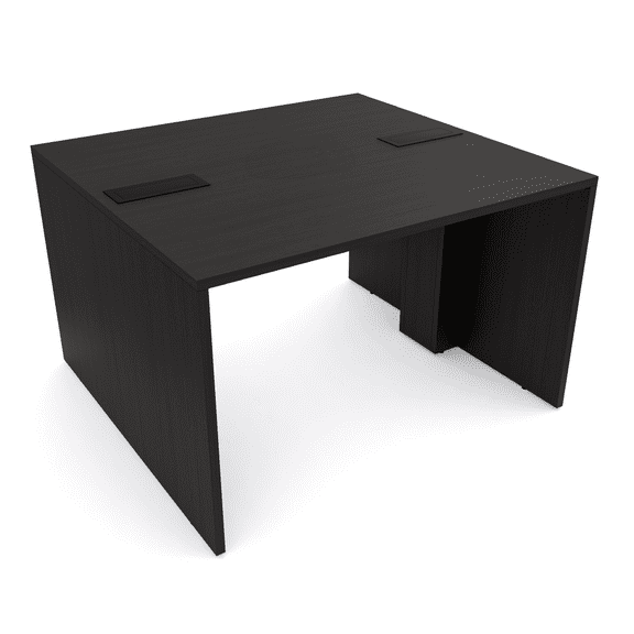 Extra Wide Collaboration Table | 2 Person Group Desk | 4x4 Laminate TableWith Double Power And Data Units | Black Cypress And Black