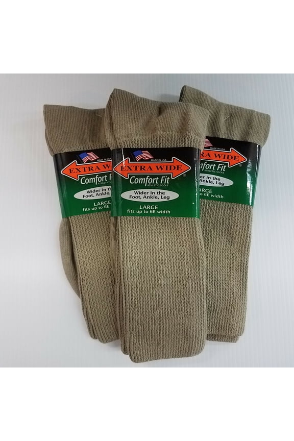 Extra Wide Comfort Athletic Socks, Size Large 12-16, TAN, 3-Pack