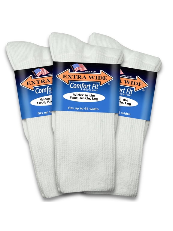 Athletic Crew Socks, Non-Binding, Up to 6E, White, 3-Pack