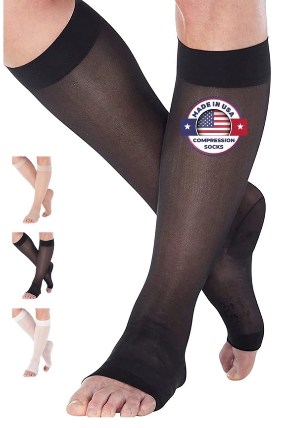 Extra Wide Open Toe Compression Socks for Women Circulation 15-20mmHg Black 5XL