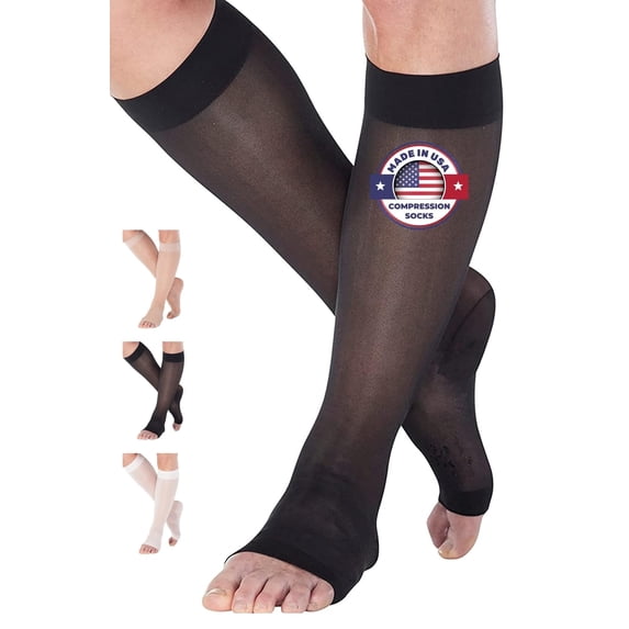 Extra Wide Open Toe Compression Socks for Women Circulation 15-20mmHg Black 5XL
