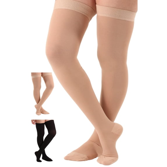 Absolute Support Extra Wide Compression Stockings Anti-Fatigue Compression Socks Thigh-High Casual 20-30 mmHg Beige 3XL