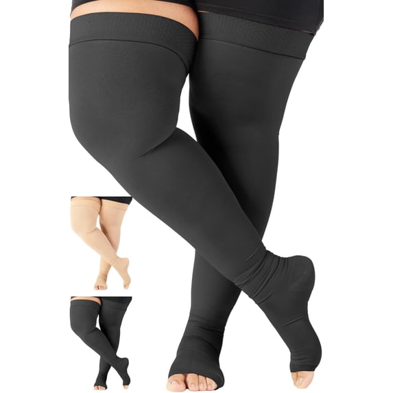 Extra Wide Compression Stockings for Women and Men 20-30mmHg - Black, 3XL