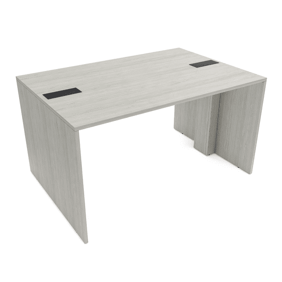Counter Height Collaboration Table | 4 Person Face-to-Face Desk | 48 x 66 Inch Commercial Office Desk with Double Power & Data Modules - Lakeland Salt And Black
