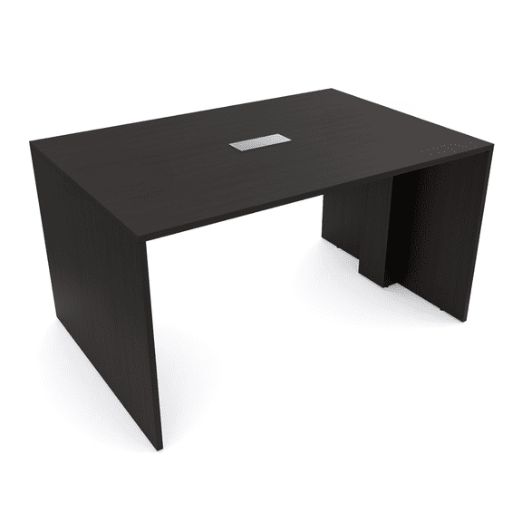 Counter Height Collaboration Table | 4 Person Face-to-Face Desk | 48 x 66 Inch Commercial Office Desk with Power & Data Modules - Black Cypress And Silver