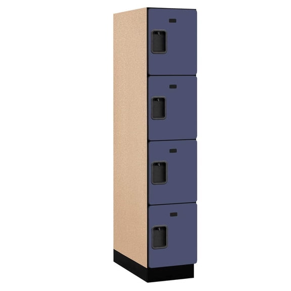 Extra Wide Designer Wood Locker - Four Tier - 1 Wide - 6 Feet High - 24 Inches Deep - Blue