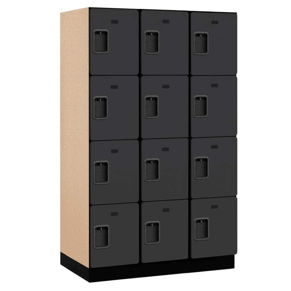 Extra Wide Designer Wood Locker - Four Tier - 3 Wide - 6 Feet High - 21 Inches Deep - Black