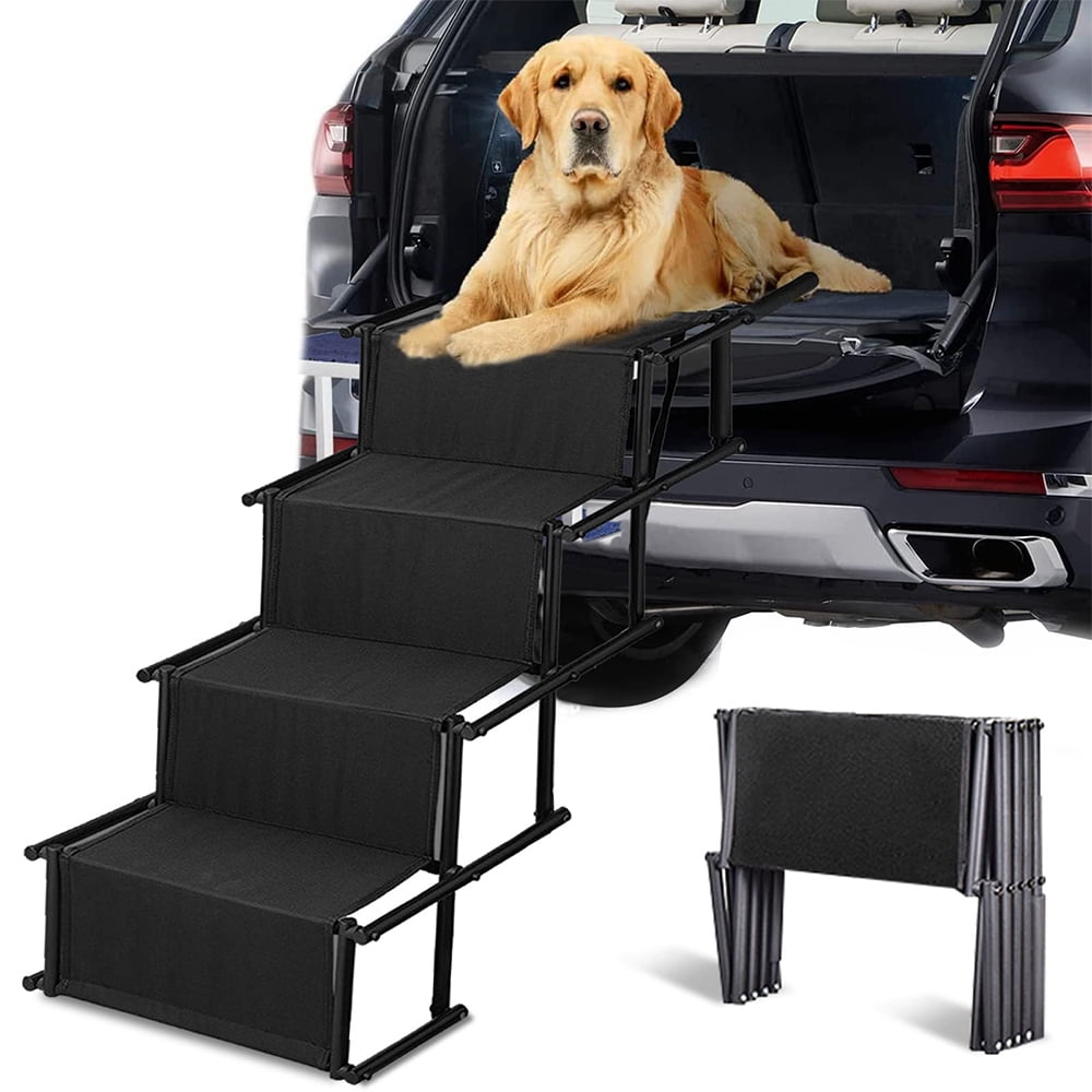 Extra Wide Dog Car Stair, 4Step Folding Lightweight Pet Ramp, 19.6