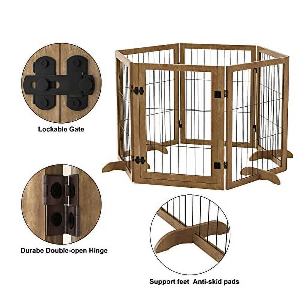 Extra Wide Dog Gate Pet Fence with Lockable Walk Through Door