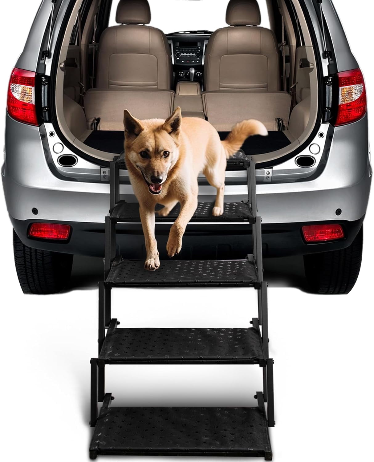 View of Extra Wide Dog Stairs for Car - Foldable Dog Ramps for Large Dogs with ...