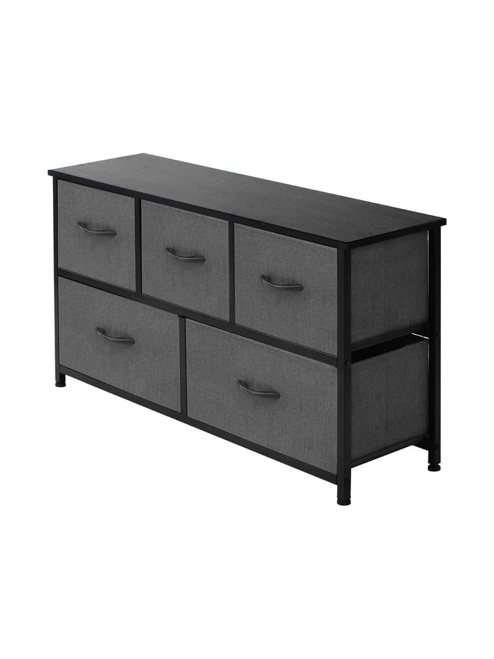Extra Wide Dresser Storage Tower with Sturdy Steel Frame, 5 Drawers of EasyPull Fabric Bins