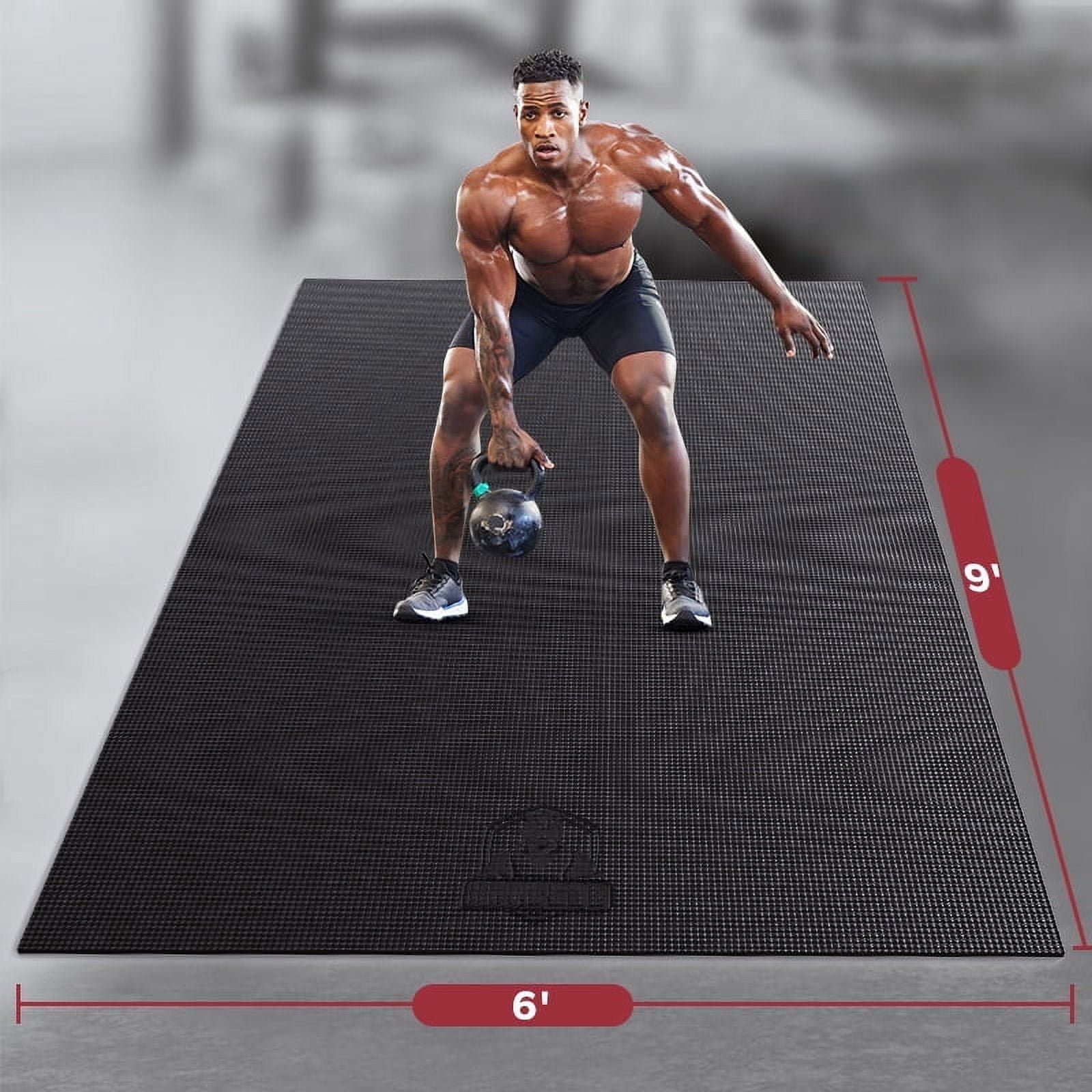 Extra Wide Exercise Mat – 6'x4' to 9'x6' – Thick, Non-Slip Fitness Mat – Choose from Black, Gray, or Blue