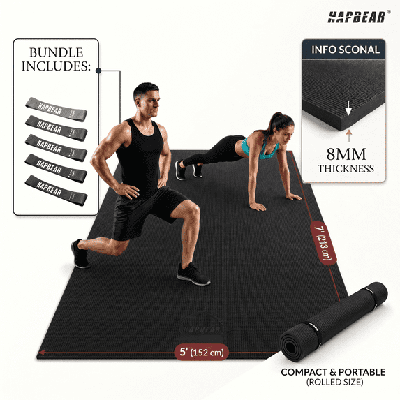Extra Wide Exercise Mat 7'x5', 8MM Thick Non Slip Large Fitness Workout ...