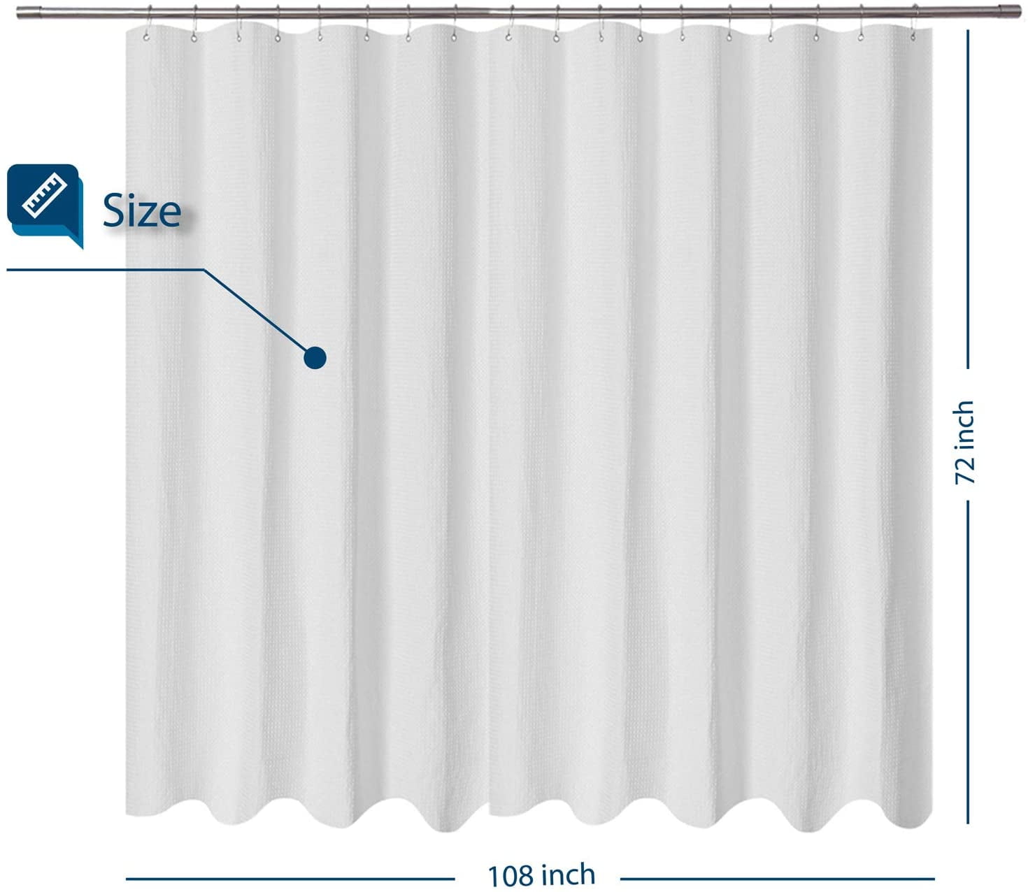 Extra Wide White Waffle Weave Fabric Shower Curtain