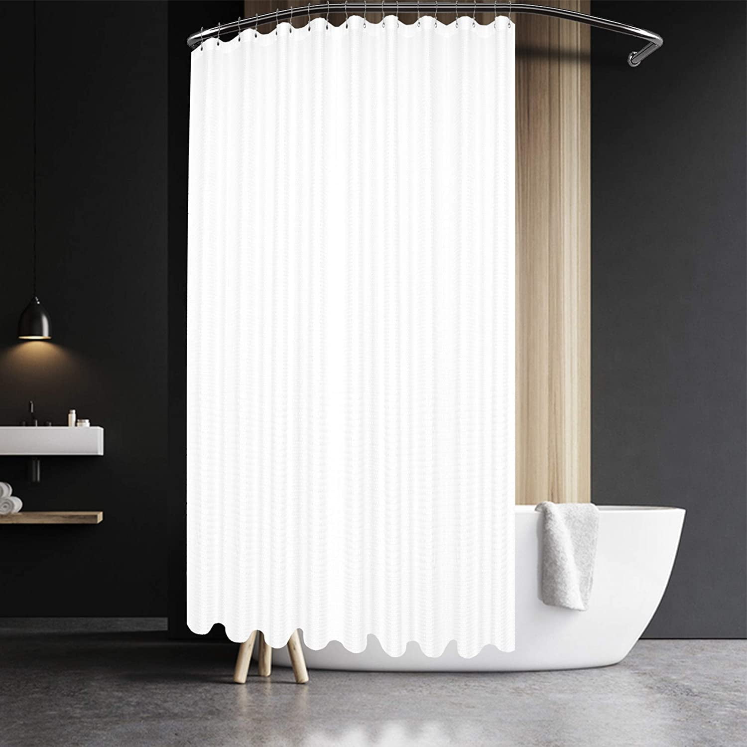 Extra Wide White Waffle Weave Fabric Shower Curtain