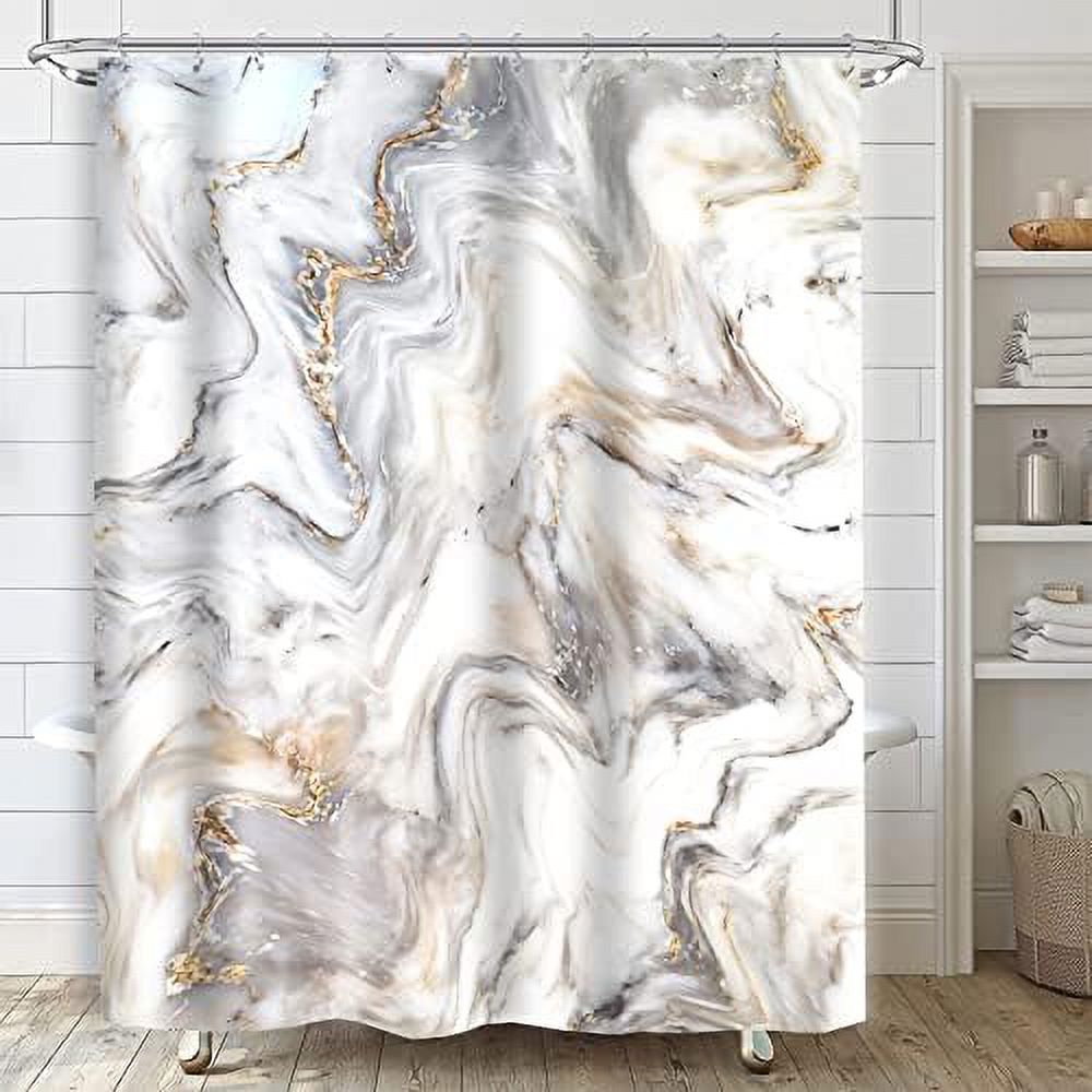 Extra Wide Fabric Shower Curtain 108x72 inch Gray Gold Marble Shower