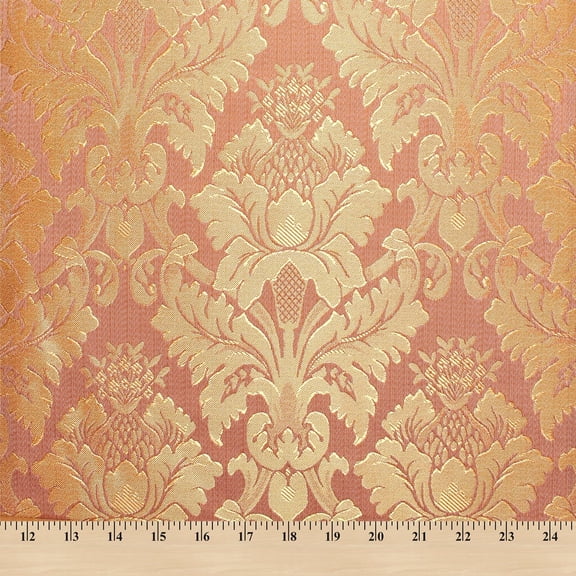 Extra Wide Floral Damask Upholstery Jacquard 100% Polyester 118" Fabric By The Yard - Pink / Gold