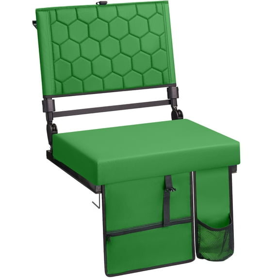Extra Wide Folding Reclining Stadium Seat with Back Suppot for Bleachers, Bleacher Hooks, Thick Cushion, Cup Holder, Storage Pockets Portable Chair for Kayak, Canoe, Paddle Board, Concerts, & Sports