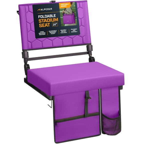 Extra Wide Folding Reclining Stadium Seat with Back Suppot for Bleachers, Bleacher Hooks, Thick Cushion, Cup Holder, Storage Pockets  Portable Chair for Kayak, Canoe, Paddle Board, Concerts, & Sports