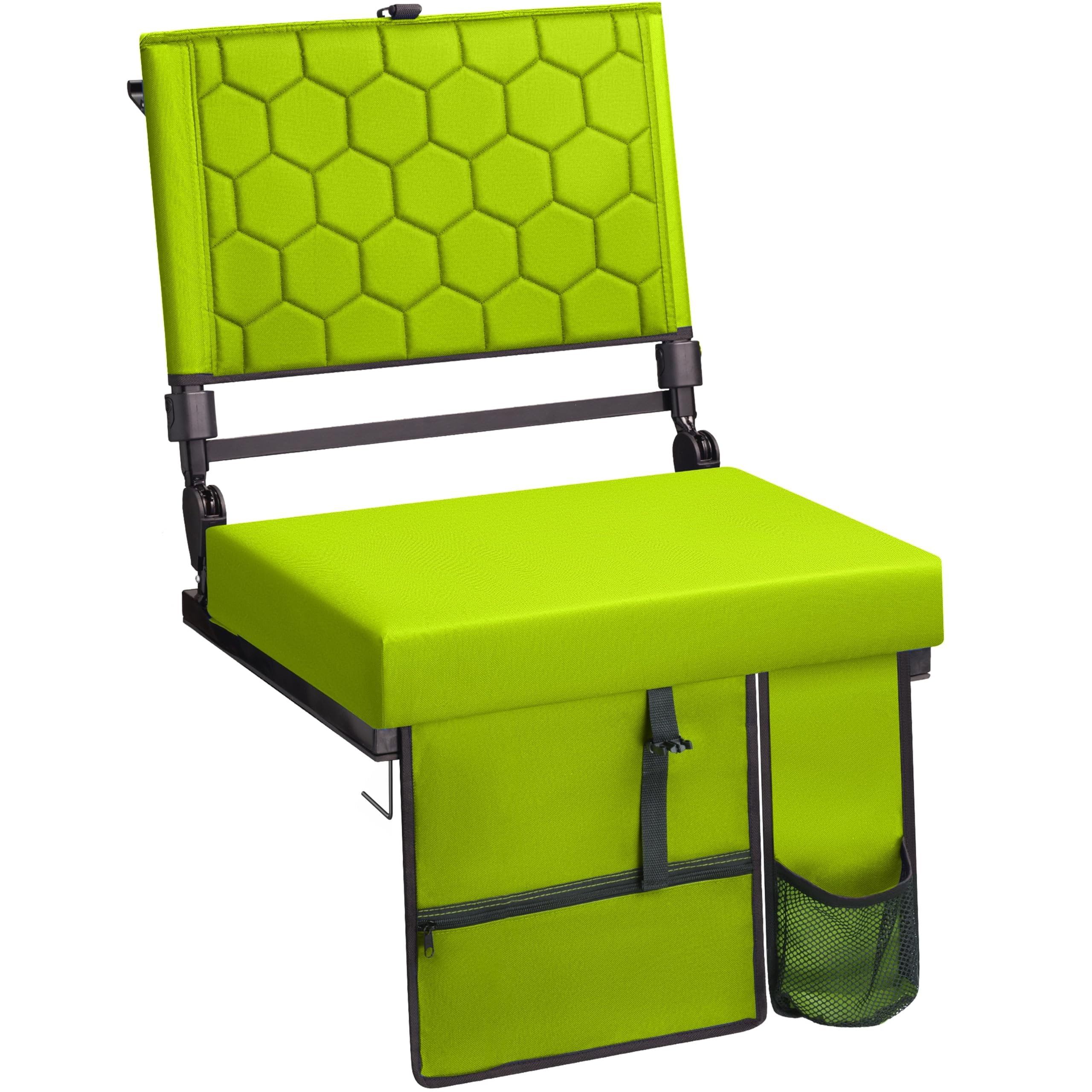 Extra Wide Folding Reclining Stadium Seat with Back Suppot for Bleachers, Bleacher Hooks, Thick Cushion, Cup Holder, Storage Pockets  Portable Chair for Kayak, Canoe, Paddle Board, Concerts, & Sports