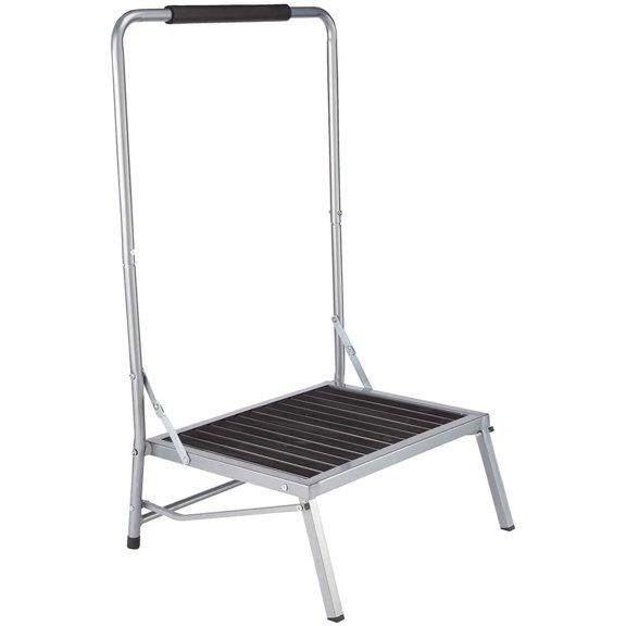 Extra Wide Folding Step Stool with Foam-Grip Handle  Non-Slip Surface, Lightweight Steel Frame, Adds 8" Height  Compact Safety Step for Kitchen, Bathroom, Bedroom & Indoor Use