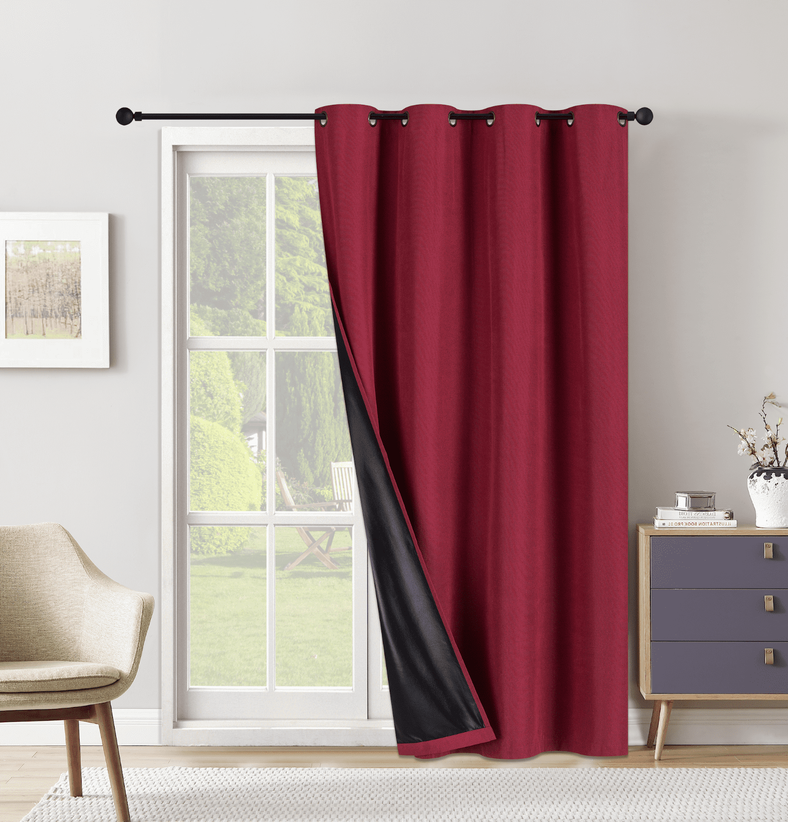 Extra Wide Grommet Blackout Curtain Panel with Black Backing & Grommets 54" x 84"