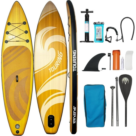 Extra Wide Inflatable Stand Up Paddle Board, 10 Ft 6 in with Premium Sup Paddle Board, Removable Fins, Backpack, Floating Paddle, Safety Leash, Floating Phone Case for Adults & Youth