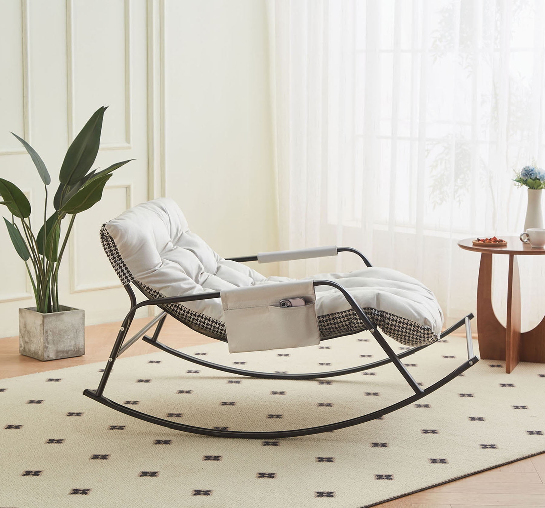Extra-Wide Leather Upholstered Rocking Chair in Modern Design 50 Inch Accent Chair for Living Room and Nursery