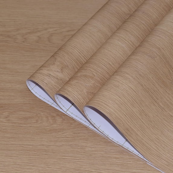 Extra Wide Light Wood Grain Paper Tan Walnut Textured Peel Stick Wallpaper Air Guide Slot Design Matte Thick Self-Adhesive Furniture Stickers Vinyl Decorative Film