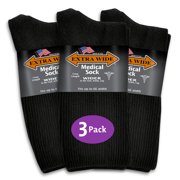 Extra Wide Medical Crew (Mid-Calf) Black Socks (3 Pairs) for Men and Women, Made in USA, Pick your size, Do not size up.