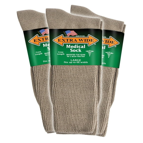 Extra Wide Medical Crew (Mid-Calf) Socks (3 Pairs) for Men and Women, Made in USA, Pick your size, Do not size up.
