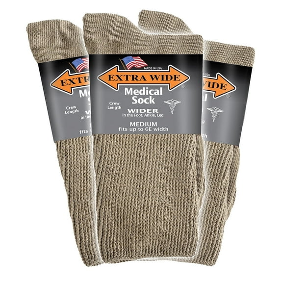 Extra Wide Medical Crew (Mid-Calf) Socks (3 Pairs) for Men and Women, Made in USA, Pick your size, Do not size up.
