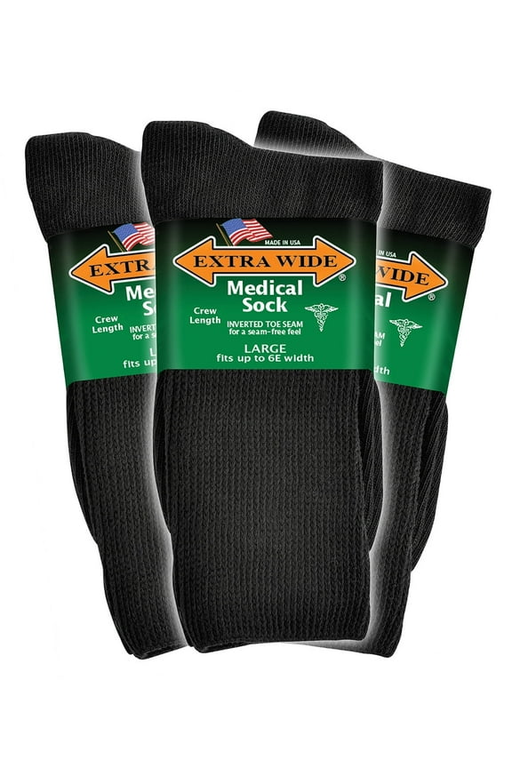 Medical Crew (Mid-Calf) Socks (3 Pairs) for Men and Women, Made in USA, Pick your size, Do not size up.