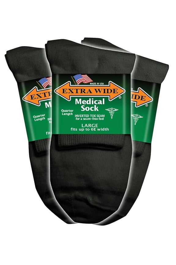 Medical Quarter (Diabetic) Socks (3 Pairs) for Men and Women, Made in USA, Pick your size, Do not size up.