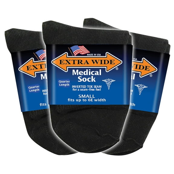 Extra Wide Medical Quarter (Diabetic) Socks (3 Pairs) for Men and Women, Made in USA, Pick your size, Do not size up.